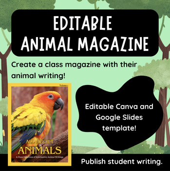 Preview of Editable Animal Writing Class Magazine - Canva and Google Slides