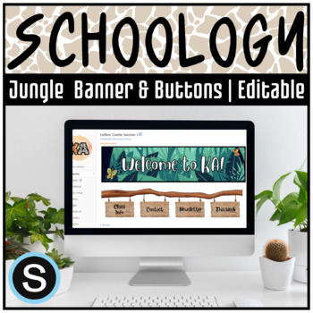 Preview of Editable & Animated - Jungle Schoology Welcome Banner & Buttons Canva Template
