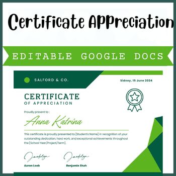 Preview of Editable Appreciation Certificate Award Template | Google Docs