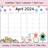 Editable April 2024 Calendar Printable | PDF & PNG File Downloads
