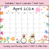 Editable April 2024 Calendar Printable | PDF & PNG File Downloads