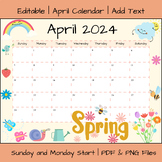Editable April 2024 Calendar Printable | PDF & PNG File Downloads