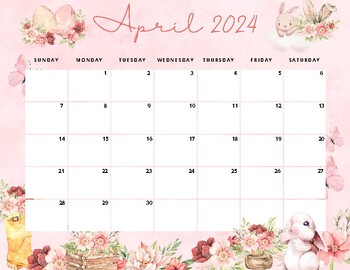 Preview of Editable April Calendar 2024, Easter Calendar Printable, Digital Planner