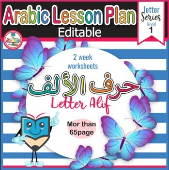 Preview of Editable Arabic lesson plan letter Alif worksheets تحضيرلغة عربية حرف الألف