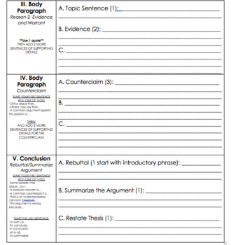 outline for argumentative essay middle school