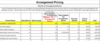 Preview of Editable - Arrangement Pricing Sheet with Stem Count/Price