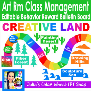 Preview of Editable Art Room Classroom Management Behavior Reward Bulletin #artistsday21