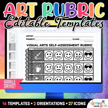 Preview of Editable Art Rubric for Elementary, Middle School Visual Arts Grading Worksheets