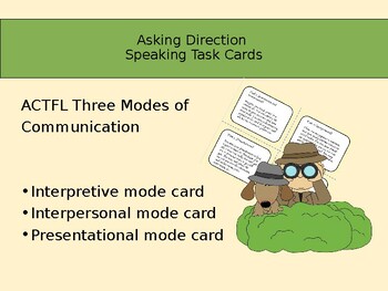 Preview of Editable Asking Direction Speaking Task Cards for All Levels (ACTFL Modes)