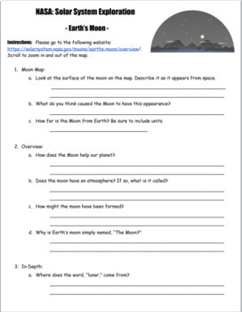 Preview of Editable Astronomy Webquest: NASA - Solar System Exploration - Earth's Moon