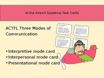 Preview of Editable At the Airport Speaking Task Cards for All Levels (ACTFL Modes)