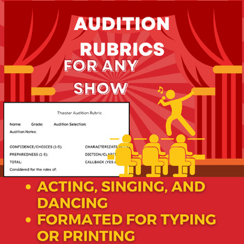 Preview of Editable Audition Rubrics for Any Play or Musical Theater Production