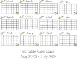 Editable August 2023 - July 2024 Calendars