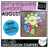 Editable August Morning Meeting Question Cards