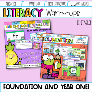 Preview of Editable Australian Year One and Foundation Literacy Warm-ups Bundle