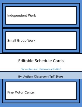 Preview of Editable (Autism Support) Schedule Cards for Centers & Class Activities (Blue)