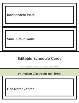Preview of Editable (Autism Support) Schedule Cards for Centers & Class Activities- White
