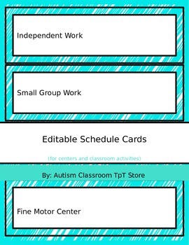 Preview of Editable (Autism Support) Schedule Cards for Centers & Classroom Activities-Aqua