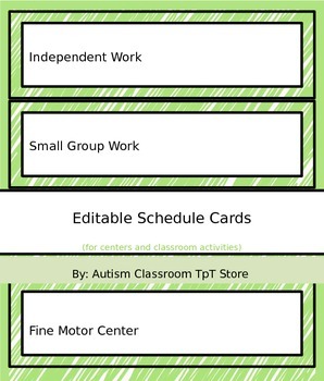 Preview of Editable (Autism Support) Schedule Cards for Centers & Class Activities - Green