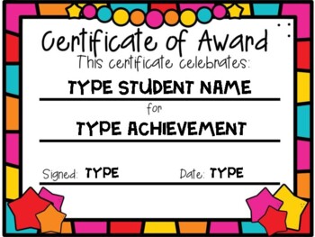 Editable Award Certificate By Miss Cobblestone's Resources 