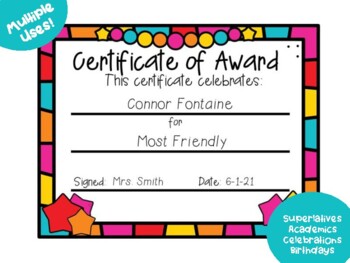 Editable Award Certificate by Miss Cobblestone's Resources | TpT