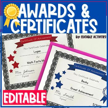 Preview of Editable Awards and Certificates Template for Students {Auto-Fill 30 Names!}