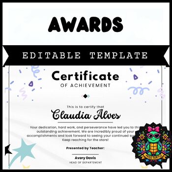 Preview of Editable Awards Certificate of Achievement for Students  - End of year
