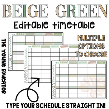 Preview of Editable 'BEIGE GREEN LEAF' Teacher Timetable Template