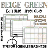 Editable 'BEIGE GREEN LEAF' Teacher Timetable Template