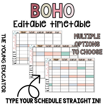 Preview of Editable 'BOHO' Teacher Timetable Template