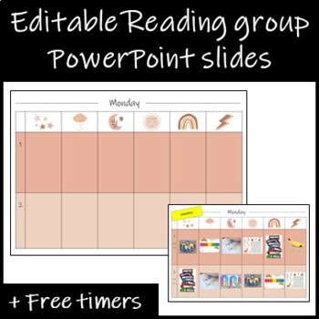 Preview of Editable BOHO reading group powerpoint slides with timers