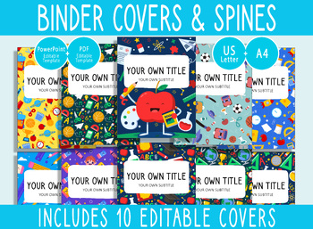 Preview of Editable Back To School Pattern Binder Covers/1,1.5,2"Spines/A4+Letter/PDF+PPTX