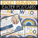 Editable Back To School Teacher Postcards -Boho Rainbow