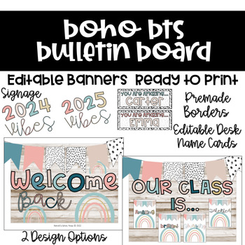 Preview of Editable Back to School Boho Bulletin Board Style 2 | Boho Themed Set | Posters