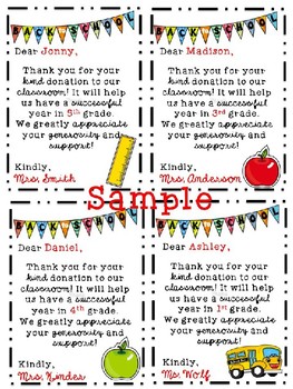 Editable Back to School Classroom Donation Thank You Notes | TpT