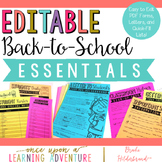 Editable Back to School Essentials