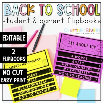 Preview of Editable Back to School Flip Books for Students and Parents