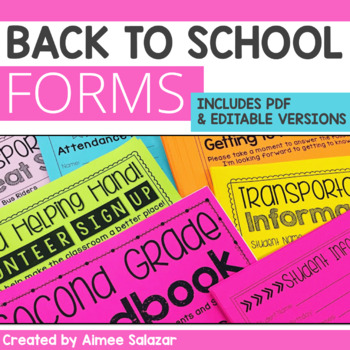 Preview of Editable Back to School Forms {PDF Version Also Included}