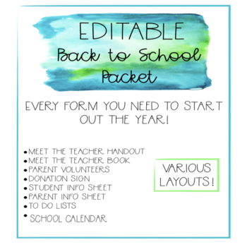 Preview of Editable Back to School Forms & Meet the Teacher Packet +  School Year Calendar