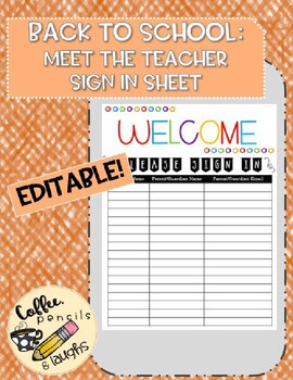 Preview of Editable Back to School Meet the Teacher Parent / Guardian Sign in Sheet