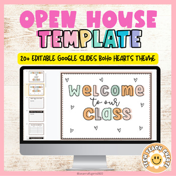 Preview of Editable Back to School Open House Google Slides | Boho Hearts Theme