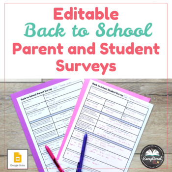 Preview of Editable Back to School Parent & Student Interest Surveys - Classroom Management