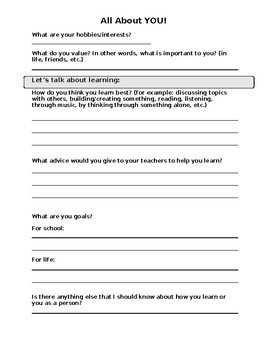 Editable Back to School Student Survey by Axelrod Math | TpT