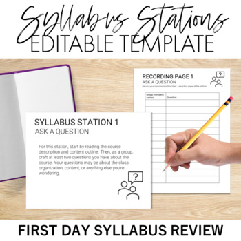 Preview of Editable Back to School Syllabus Stations | First Day Syllabus Review Activity