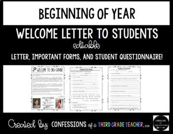 Preview of Editable Back to School Welcome Letter, Important Forms & Student Survey