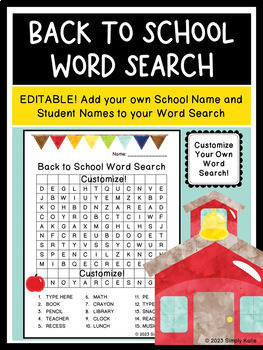 Preview of Editable - Back to School - Word Search