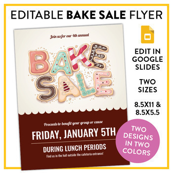 Preview of Editable Bake Sale Flyer - 2 color options!
