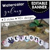 Editable Banner Pennants - Watercolor Galaxy - Classroom Decor