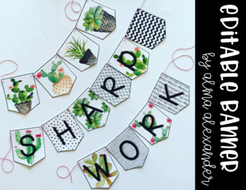 Preview of Editable Banner - Succulent Themed - Classroom Decor