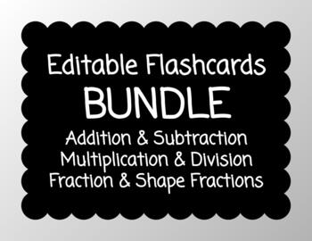 Preview of Editable Basic Math Operations & Fractions Flashcards BUNDLE